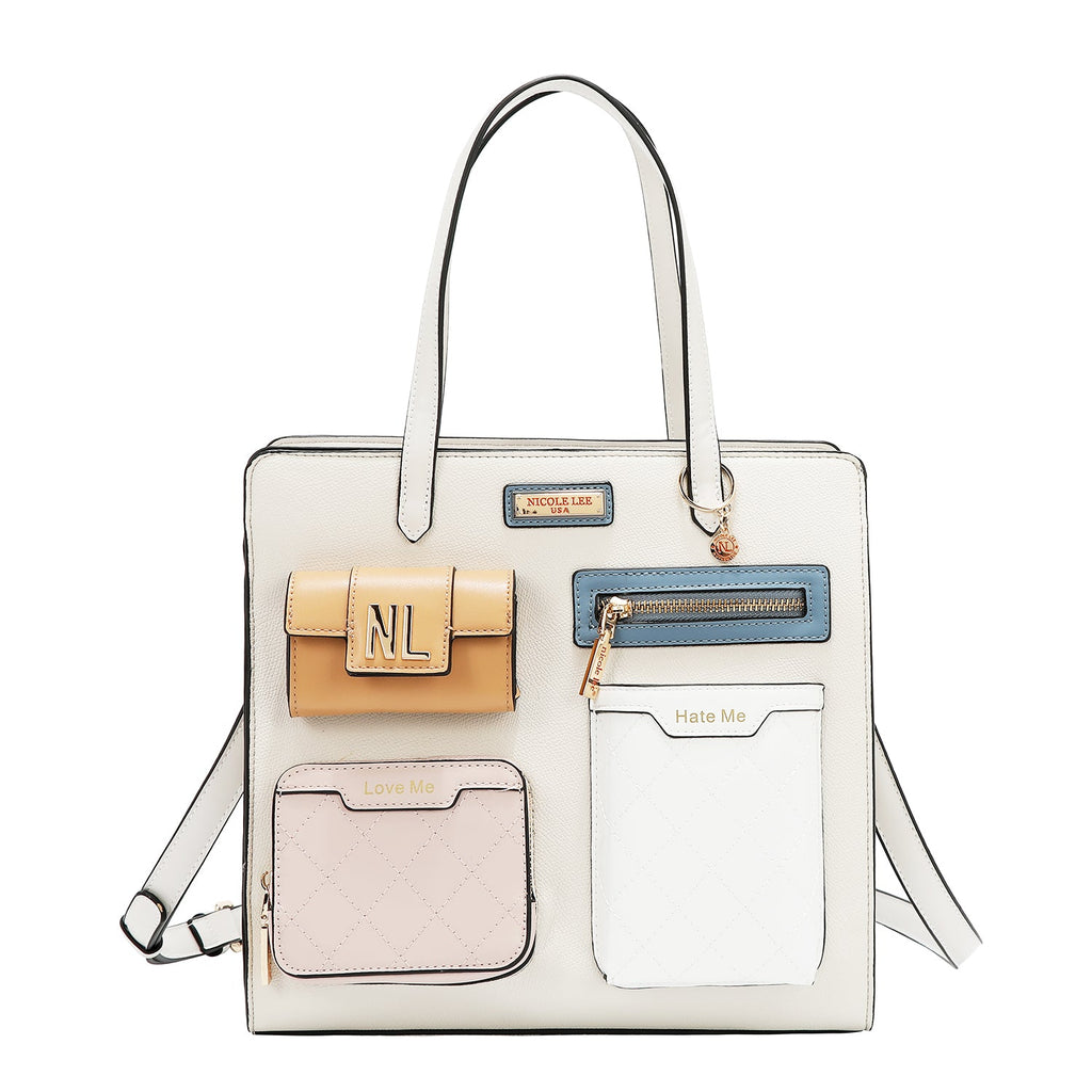 BOLSO DE BOLSILLO CON BLOQUES DE COLOR (BLANCO)