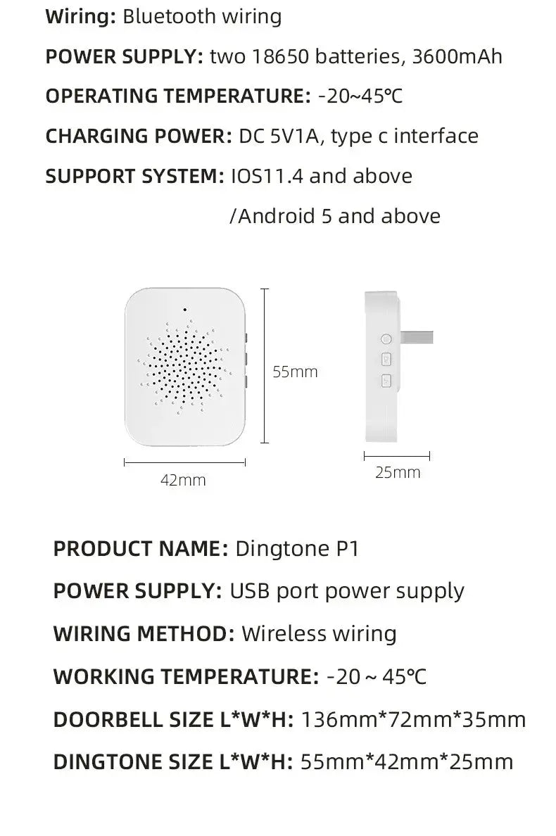 Wireless Video Doorbell with Solar Rain Cover Waterproof WiFi Doorbell Camera Color Intercom Video Doorbell Smart Home Security