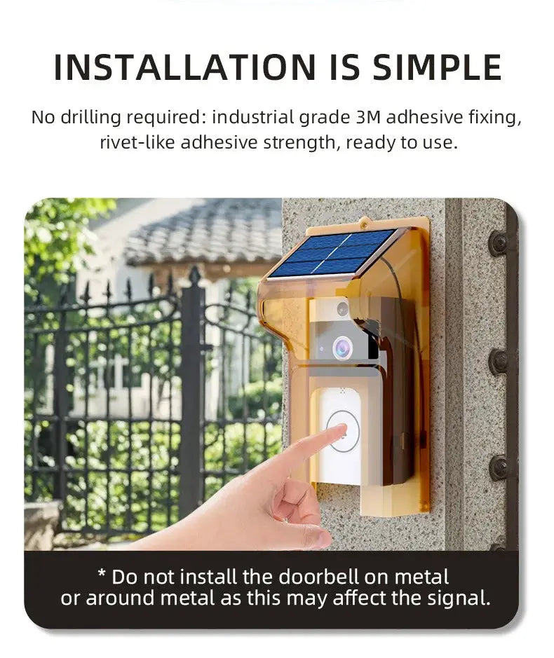Wireless Video Doorbell with Solar Rain Cover Waterproof WiFi Doorbell Camera Color Intercom Video Doorbell Smart Home Security