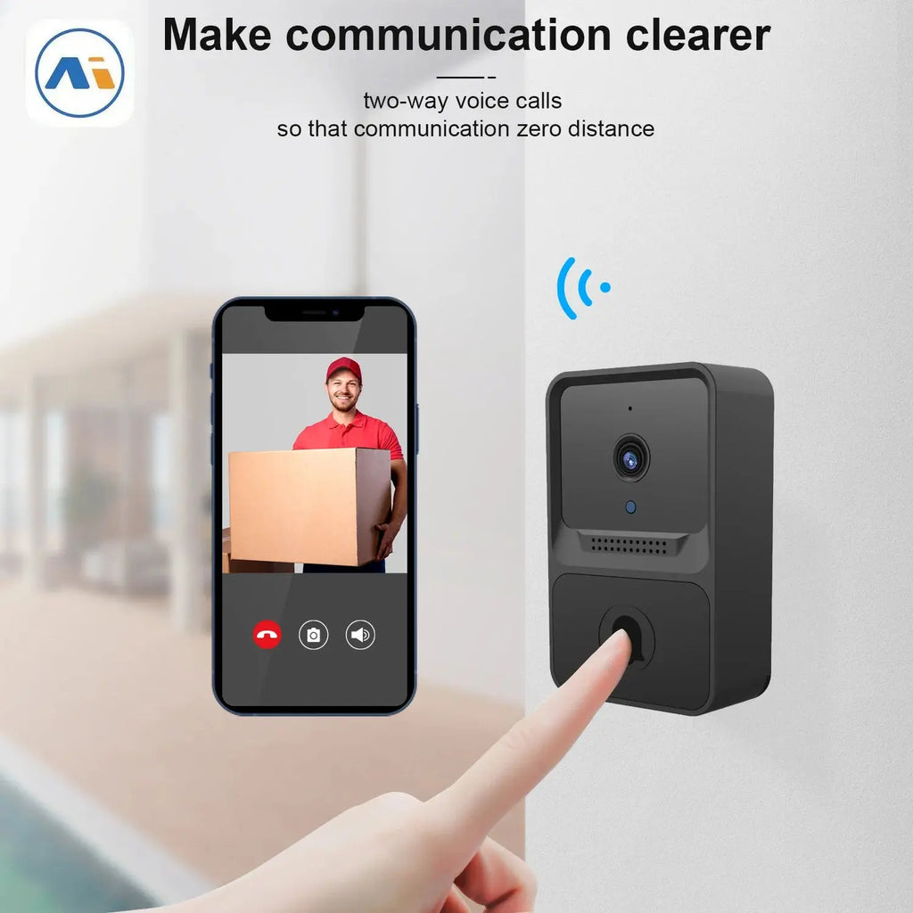 Wireless WiFi Doorbell with Outdoor HD Security Camera, Night Vision Video Intercom, Voice Changer for Home Monitoring Door Phone