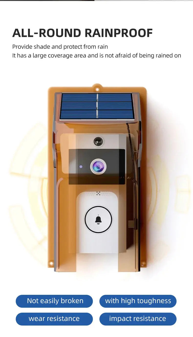 Wireless Video Doorbell with Solar Rain Cover Waterproof WiFi Doorbell Camera Color Intercom Video Doorbell Smart Home Security