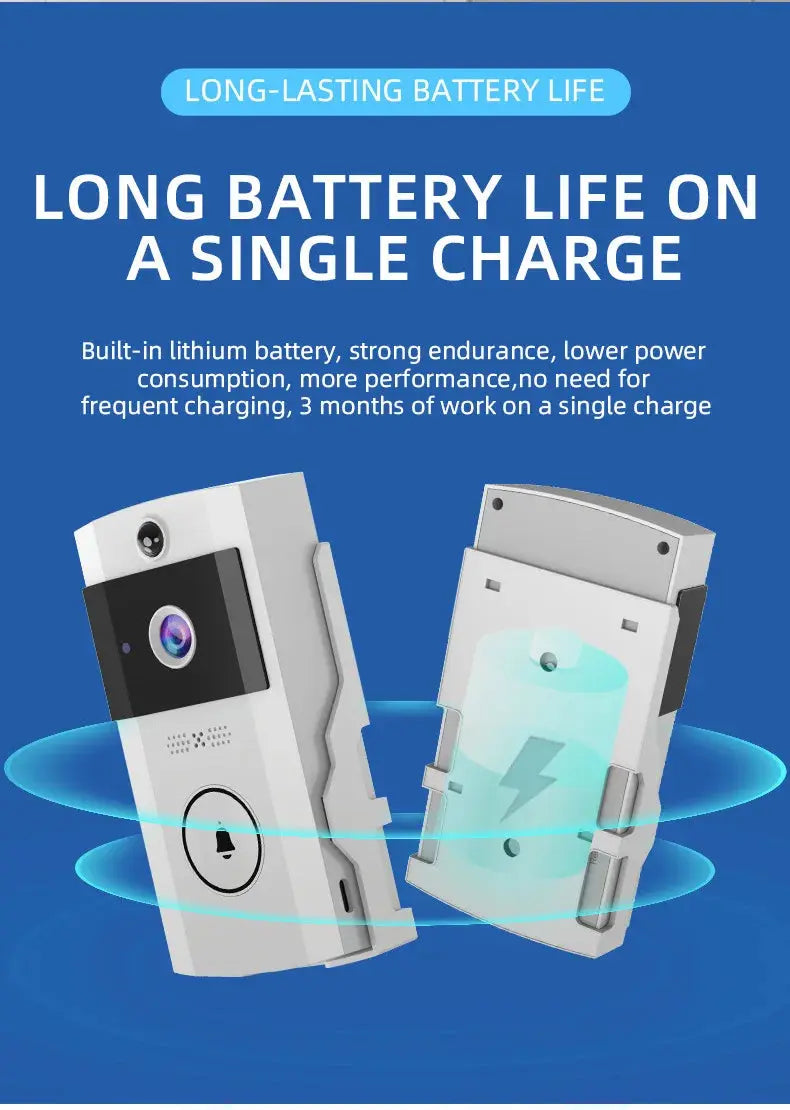 Wireless Video Doorbell with Solar Rain Cover Waterproof WiFi Doorbell Camera Color Intercom Video Doorbell Smart Home Security