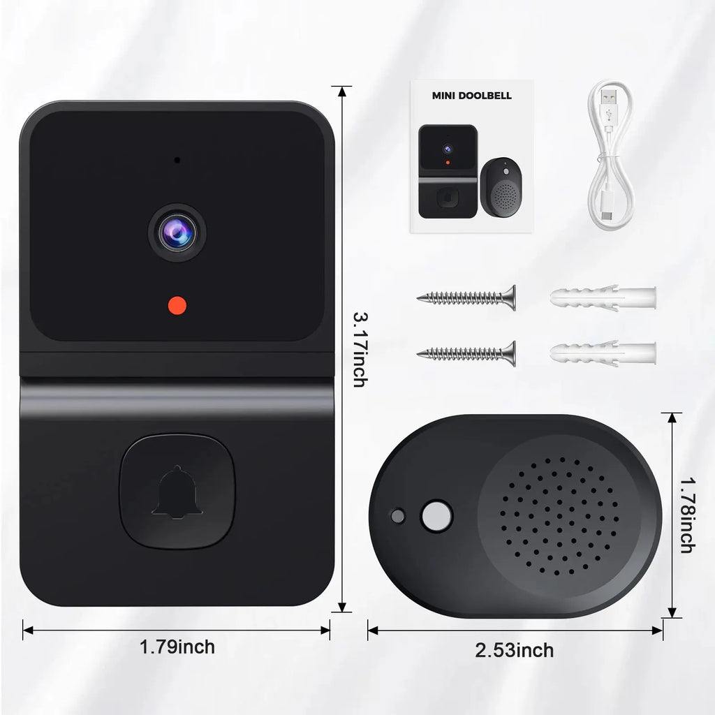 Wireless WiFi Doorbell with Outdoor HD Security Camera, Night Vision Video Intercom, Voice Changer for Home Monitoring Door Phone