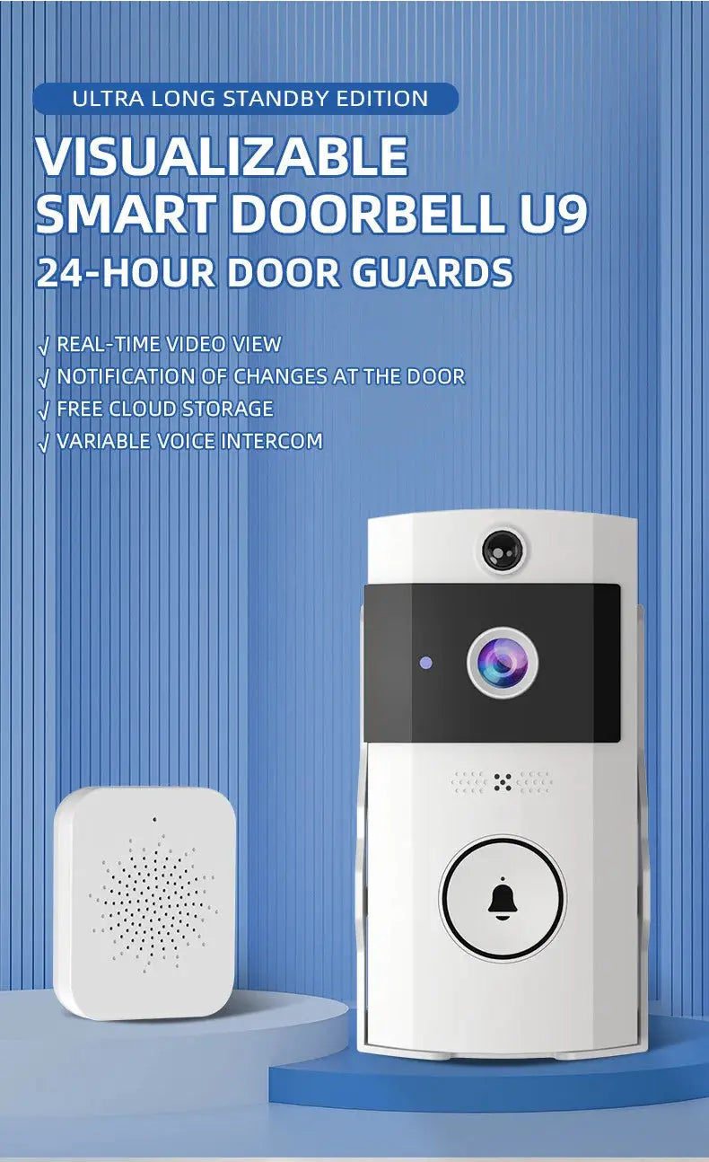 Wireless Video Doorbell with Solar Rain Cover Waterproof WiFi Doorbell Camera Color Intercom Video Doorbell Smart Home Security