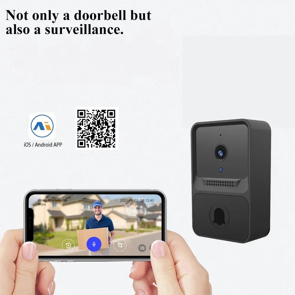 Wireless WiFi Doorbell with Outdoor HD Security Camera, Night Vision Video Intercom, Voice Changer for Home Monitoring Door Phone